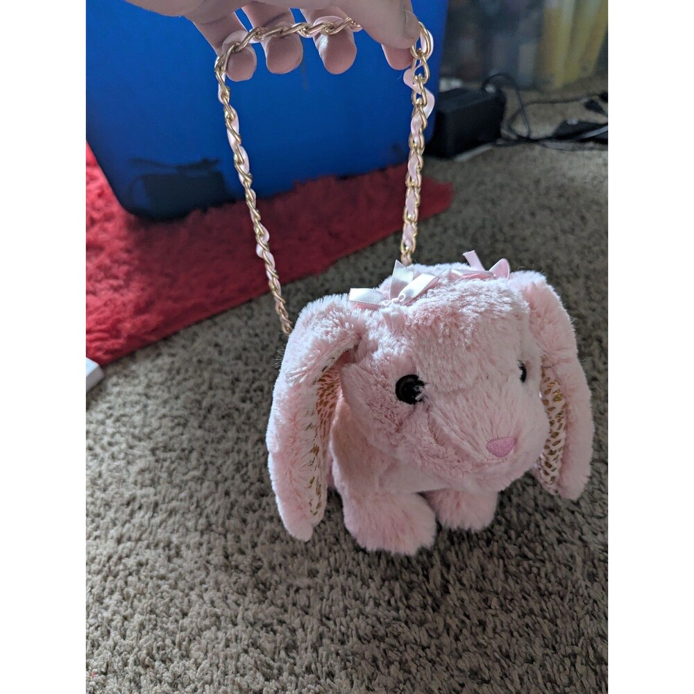 Kawaii Pink Plush Bunny Crossbody Bag Purse Womens OS Gold Chain Y2K